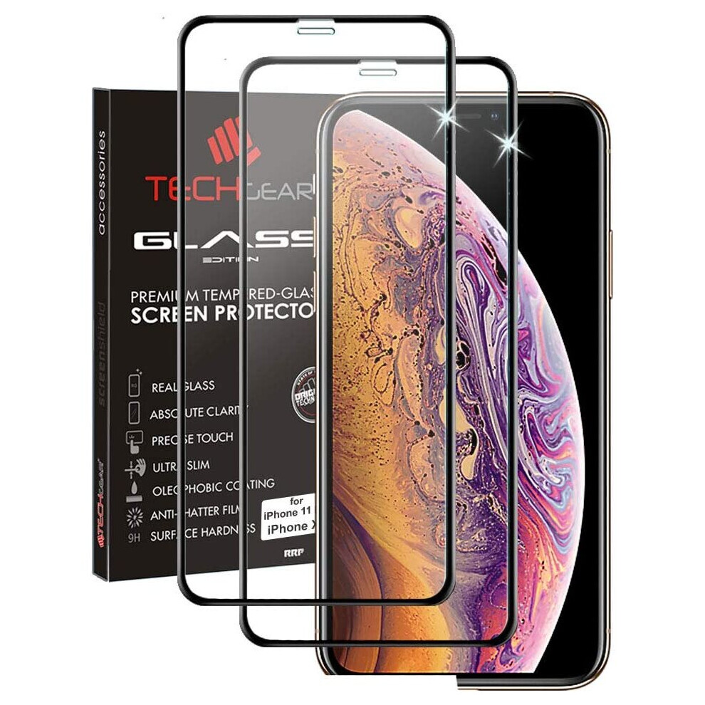 Techgear [2 Pack Screen Protectors Compatible With Apple Iphone Xs, [Full Screen Adhesion] & [Full Coverage] 3D Glass Edition Tempered Glass Screen