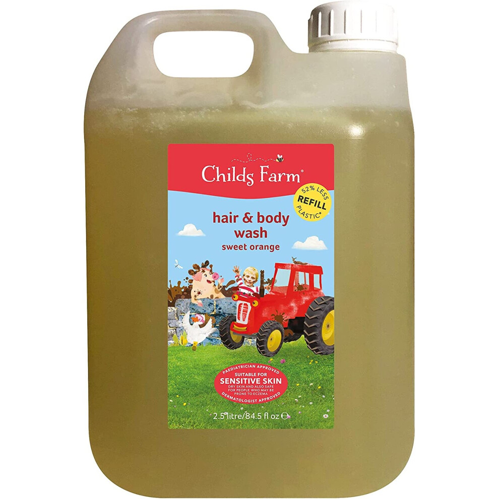 Childs Farm - Children's Hair & Body Wash, Cleanse & Hydrate, Sensitive Skin, Sweet Orange, 2.5 Litre Refill