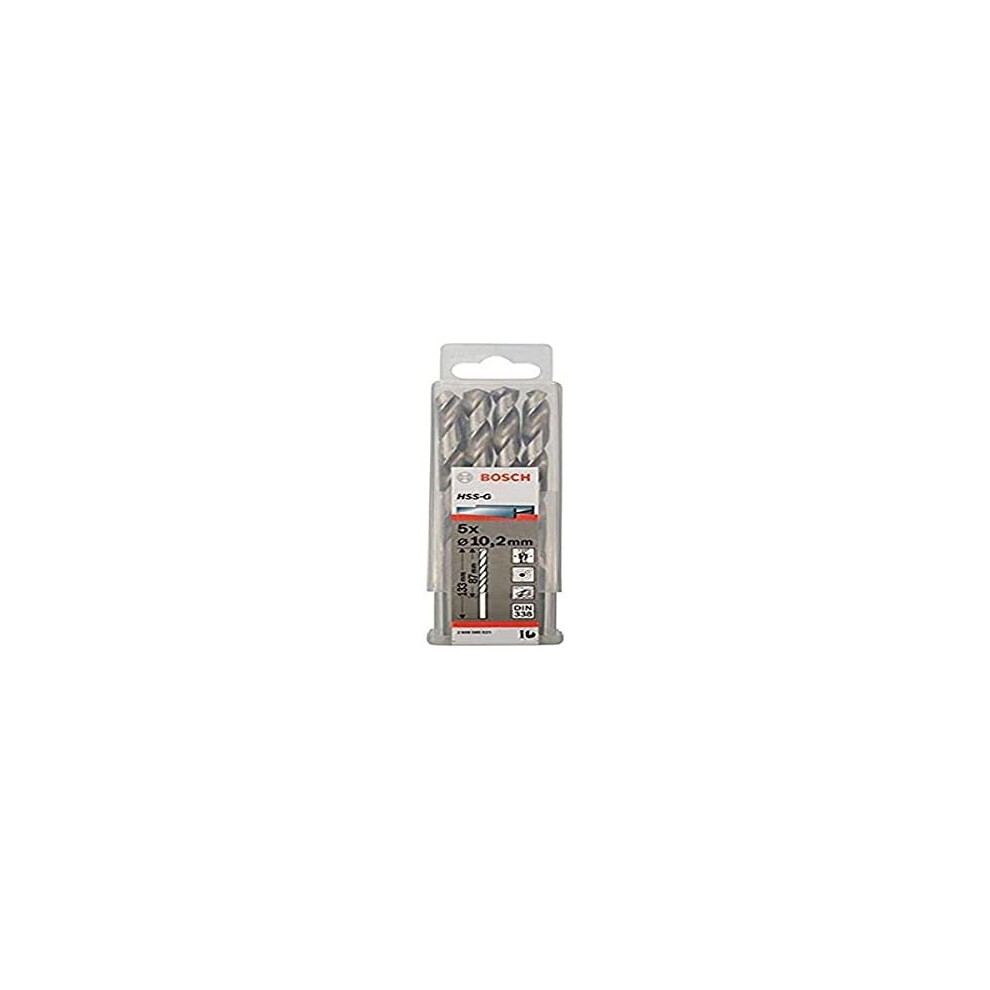 Bosch 2608585523 Din338 Hss-G Metal Drill Bit, 10.2Mm X 87Mm X 133Mm, Pack Of 5 Silver