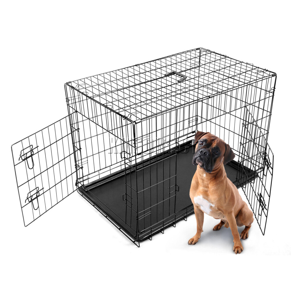(42 inch) FoxHunter Pet Dog Crate Folding With Door and Tray