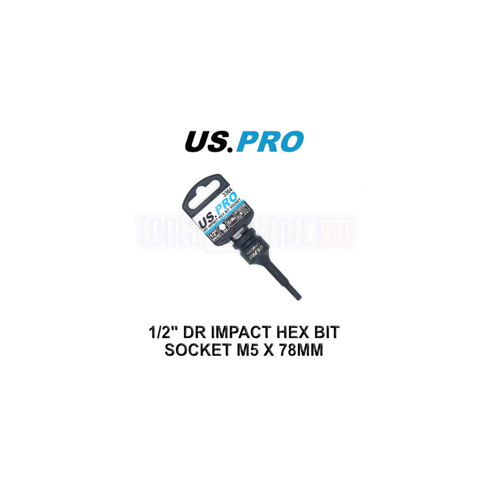 US PRO Tools 1/2" DR Impact Hex Bit Socket M5 X 78MM 3364