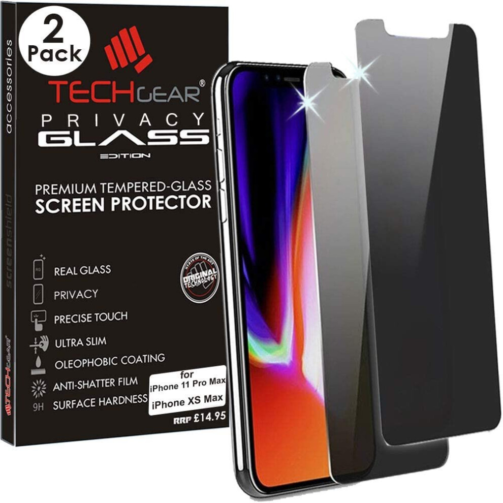 TECHGEAR [2 Pack] Anti Spy Screen Protectors for iPhone 11 Pro Max, iPhone XS Max - Privacy GLASS Edition Genuine Tempered Glass Screen Protector