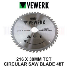 VEWERK Tungsten Carbide Tipped Circular Saw Blade 216mm x 30mm 48T (reducing rings included) Fits Festool, Makita 9081
