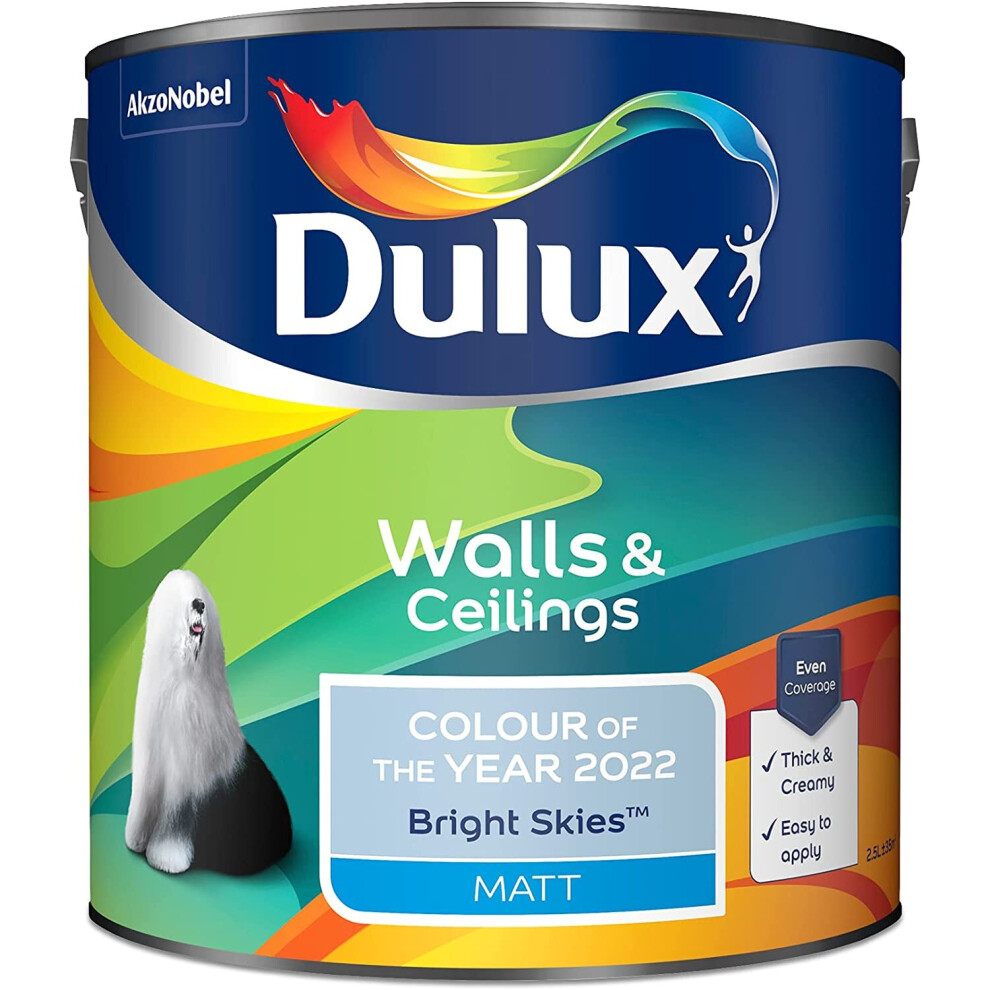 Dulux Walls & Ceilings Matt Emulsion Paint - Bright Skies - 2.5 Litre 5010212661178