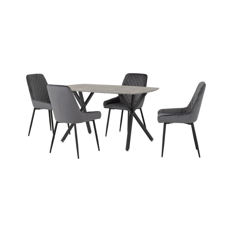 Seconique ( Velvet) Athens Concrete Effect/Black Rectangular Dining Set With Avery Chairs - Table With 4 Chairs Grey