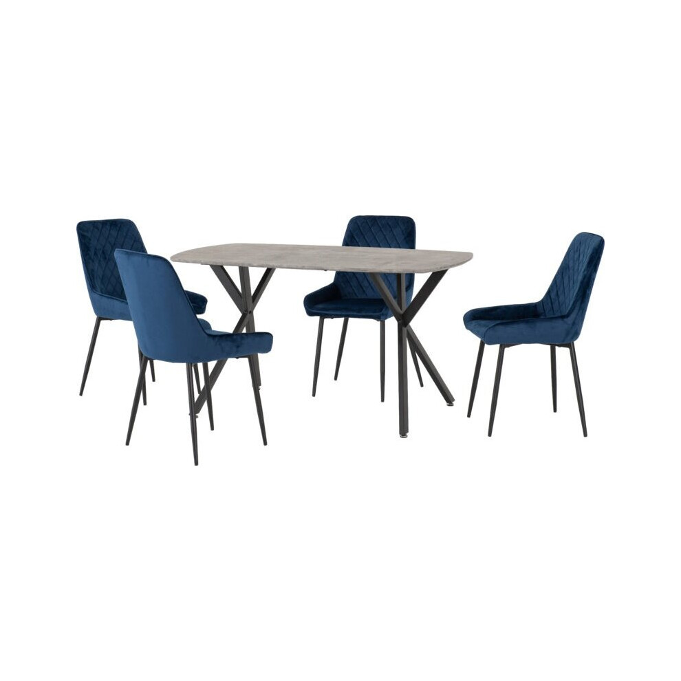 Seconique (Sapphire Velvet) Athens Concrete Effect/Black Rectangular Dining Set With Avery Chairs - Table With 4 Chairs Blue