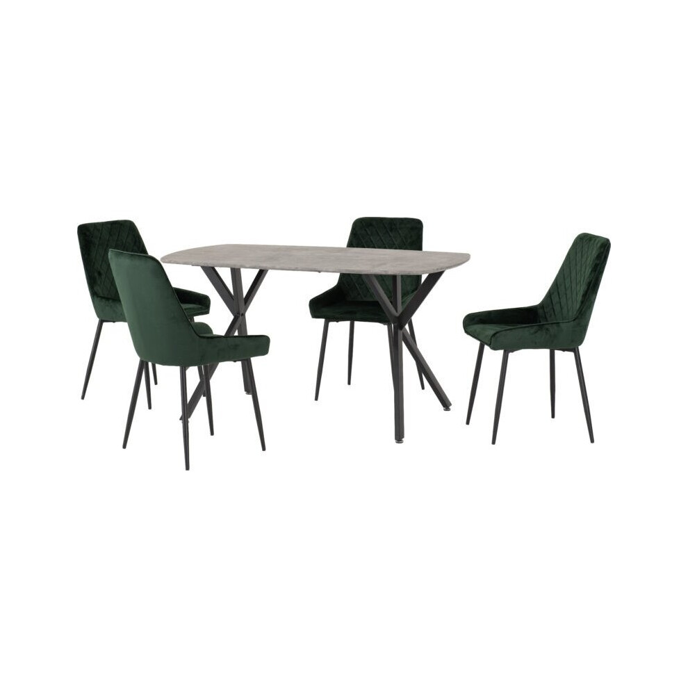 Seconique (Emerald Velvet) Athens Concrete Effect/Black Rectangular Dining Set With Avery Chairs - Table With 4 Chairs Green