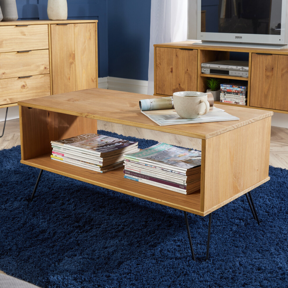 Industrial Wooden Coffee Occasional Table 2-Tier Under Shelf Living Room Storage