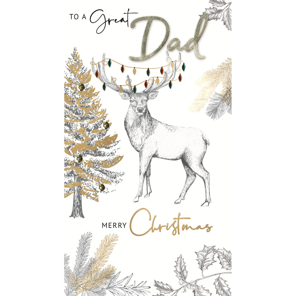 To A Great Dad Stag Embellished Christmas Card Hand-Finished Champagne Cards