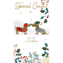Special Couple Dachshund Embellished Christmas Card Hand-Finished Champagne Cards