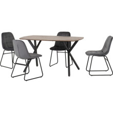 (Grey Velvet) Athens Medium Oak Effect/Black Rectangular Dining Set with Lukas Chairs - Table with 4 Chairs