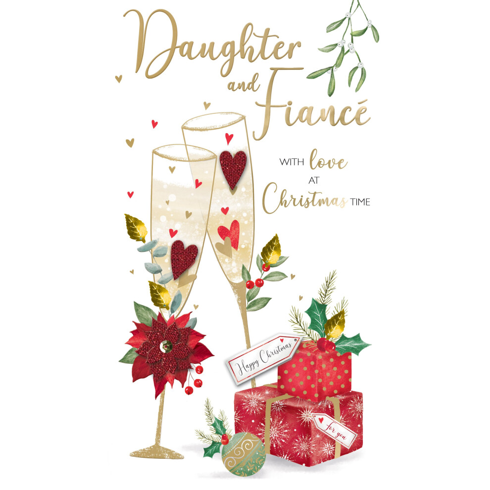 Daughter & Fiance Embellished Christmas Card Hand-Finished Champagne Cards