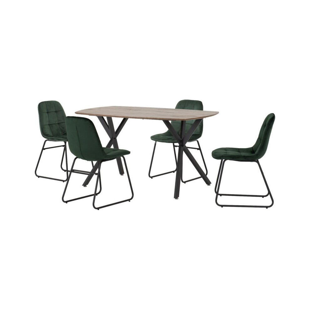 Seconique (Emerald Velvet) Athens Medium Oak Effect/Black Rectangular Dining Set With Lukas Chairs - Table With 4 Chairs Green