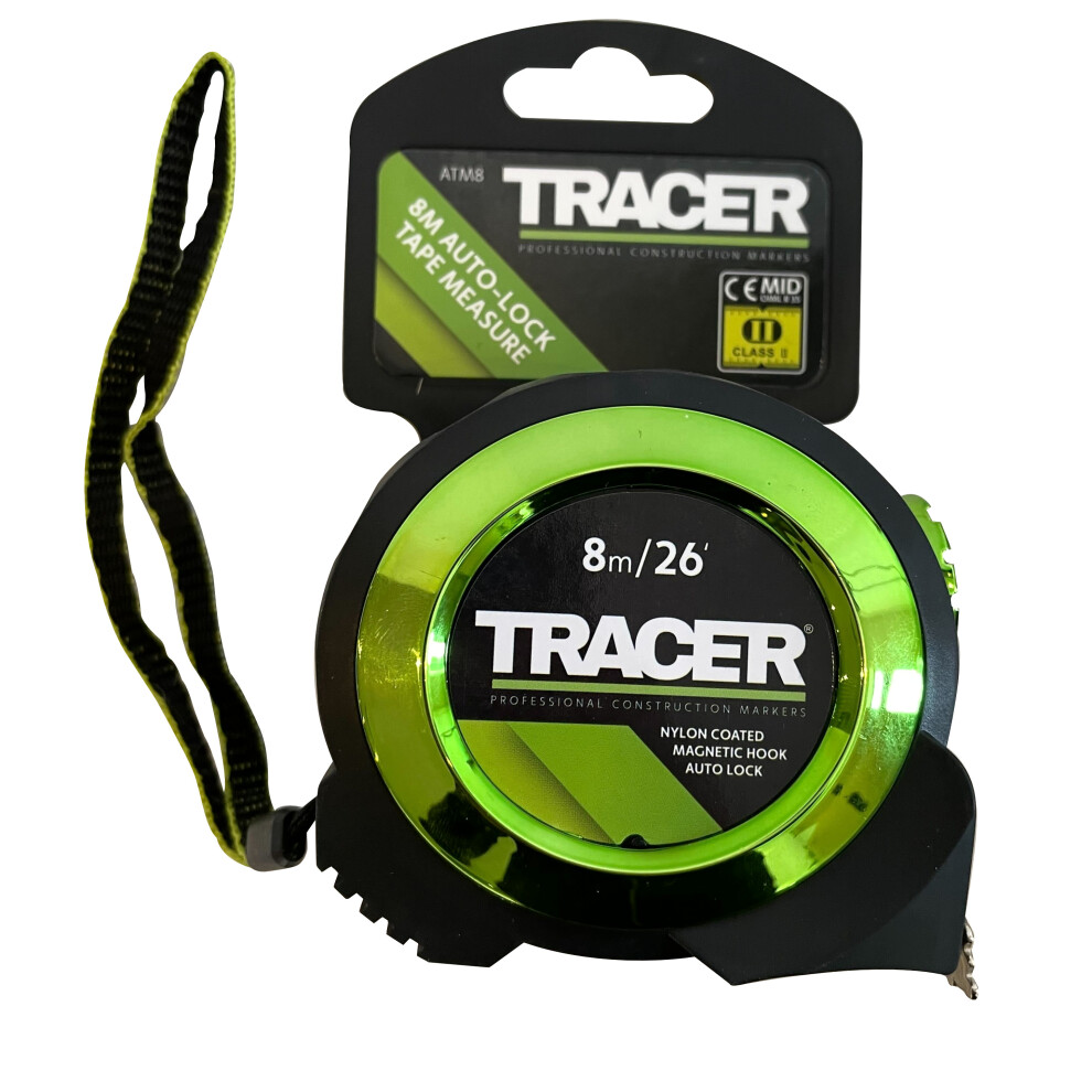 Tracer 8m Auto Lock Tape Measure - Nylon coated + Large magnetic hook