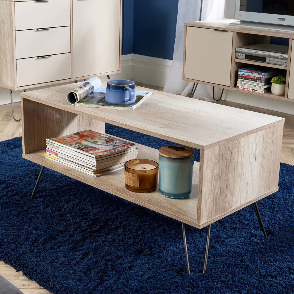 Coffee Table Open Under Storage Shelf Living Room Furniture Driftwood Effect