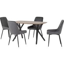 (Grey Velvet) Athens Medium Oak Effect/Black Rectangular Dining Set with Avery Chairs - Table with 4 Chairs