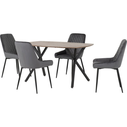 Seconique (Grey Velvet) Athens Medium Oak Effect/Black Rectangular Dining Set with Avery Chairs - Table with 4 Chairs