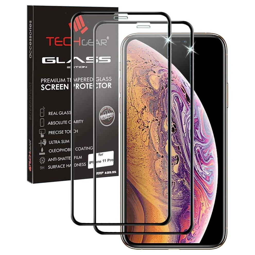 TECHGEAR 2 Pack Screen Protectors Compatible with Apple iPhone 11 Pro 5.8", [FULL Screen Adhesion] & [Full Coverage] 3D GLASS Edition Tempered Glass