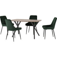 (Emerald Green Velvet) Athens Medium Oak Effect/Black Rectangular Dining Set with Avery Chairs - Table with 4 Chairs