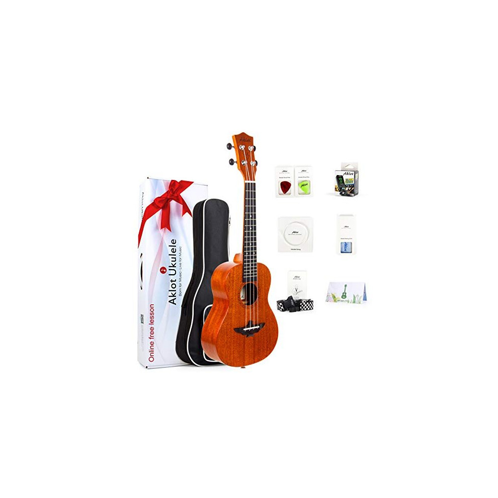 Left Handed Concert Ukulele?AKLOT Top Solid Mahogany 23 Inch Uke with Free Tutorial and Beginner Kit (Gig Bag, Picks, Tuner, Strap, String, Cleaning