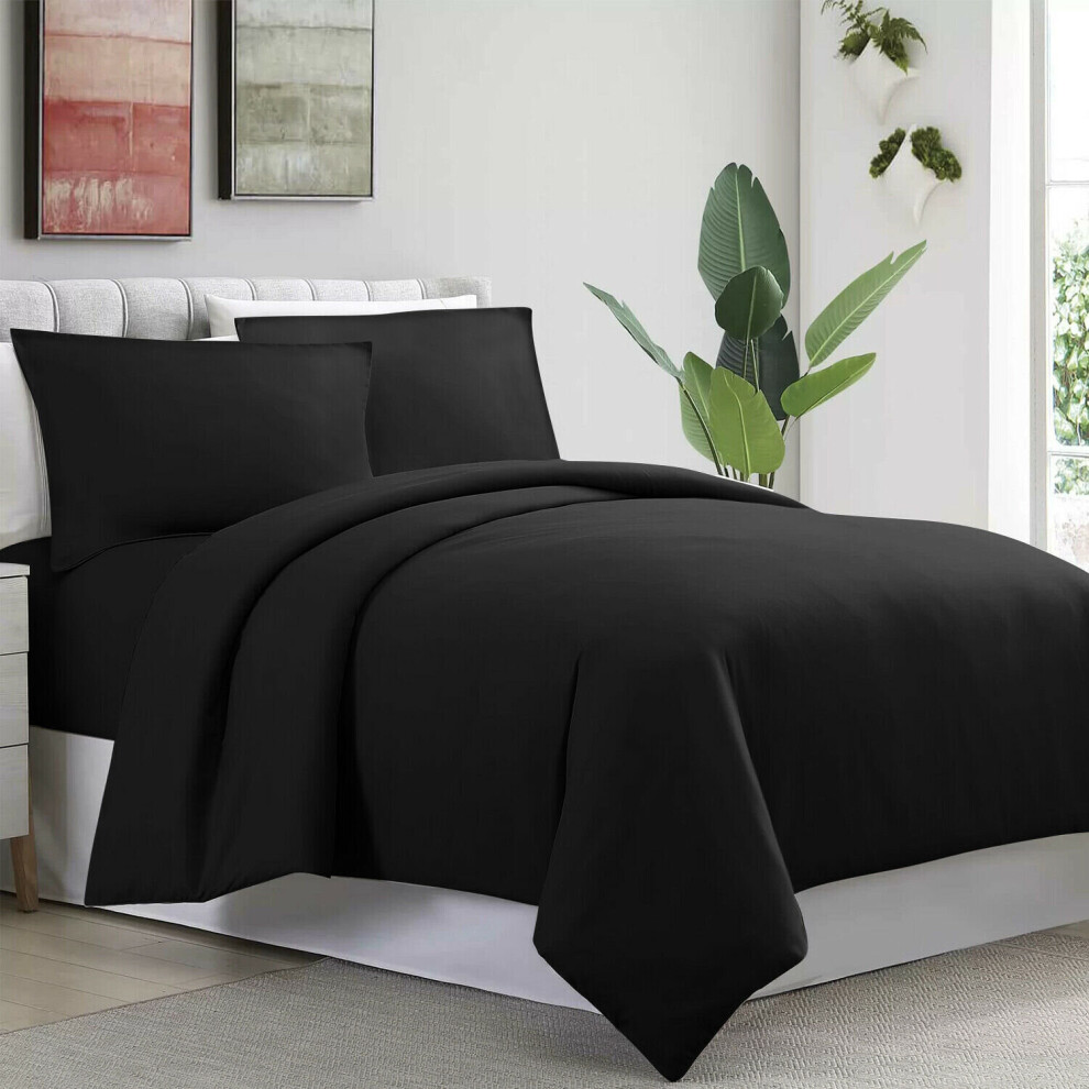 (King: (230 x 220) cm, Black) Duvet Quilt Cover Bedding Set Plain with Pillowcases Pair