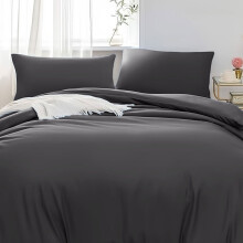 (Single: (137 x 200) cm., Charcoal) Duvet Quilt Cover Bedding Set Plain with Pillowcases Pair