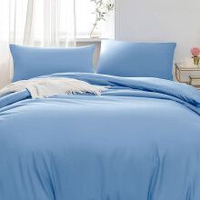 (Single: (137 x 200) cm., Light Blue) Duvet Quilt Cover Bedding Set Plain with Pillowcases Pair