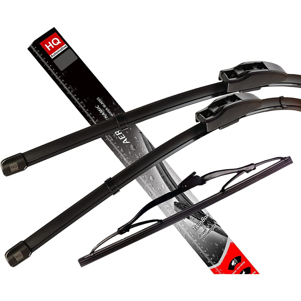 HQ AUTOMOTIVE Wiper Blades for FORD Fiesta (2001-2008) Fusion (2002-2012) | 3-piece front, 22 in + 16 in & rear 11-in set, J-Hook connector, graphite-coated rubber, rain sensor ready - Image 2