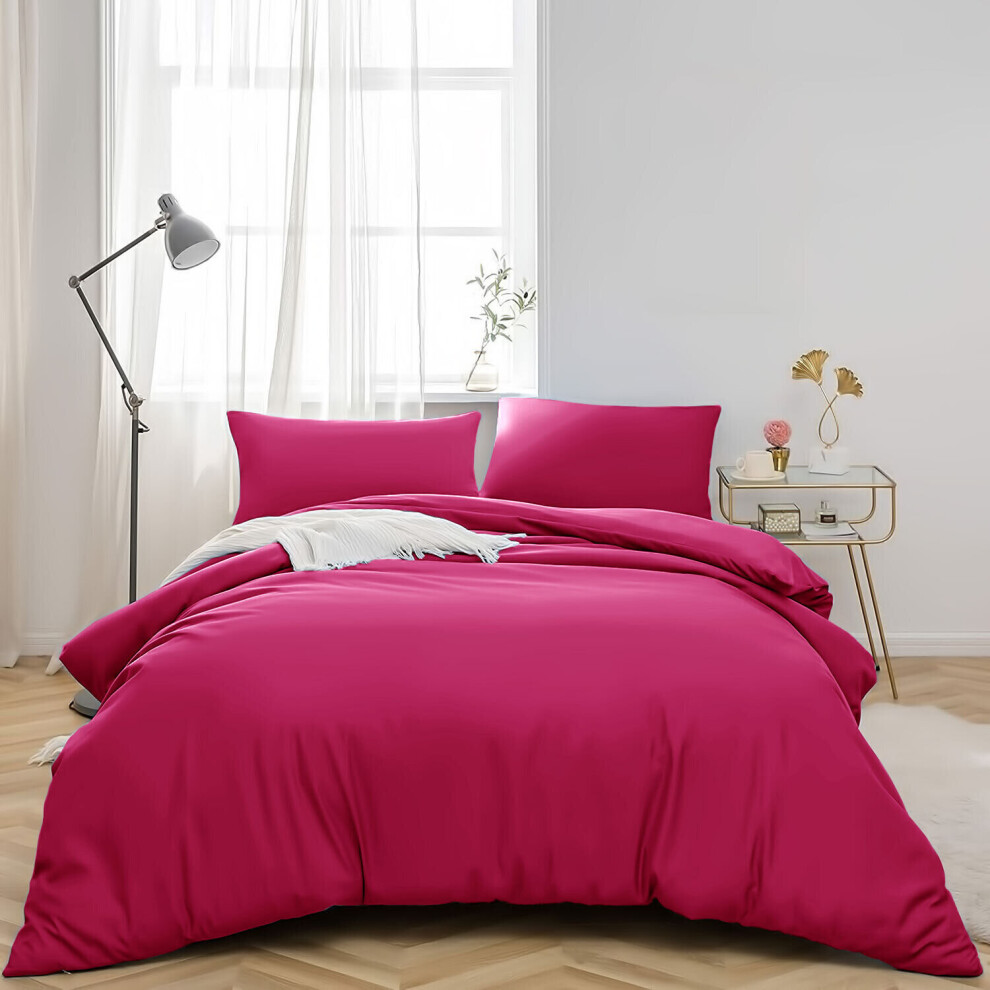 (Double: (200 x 200) cm, Pink) Duvet Quilt Cover Bedding Set Plain with Pillowcases Pair