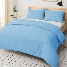 (King: (230 x 220) cm, Light Blue) Duvet Quilt Cover Bedding Set Plain with Pillowcases Pair