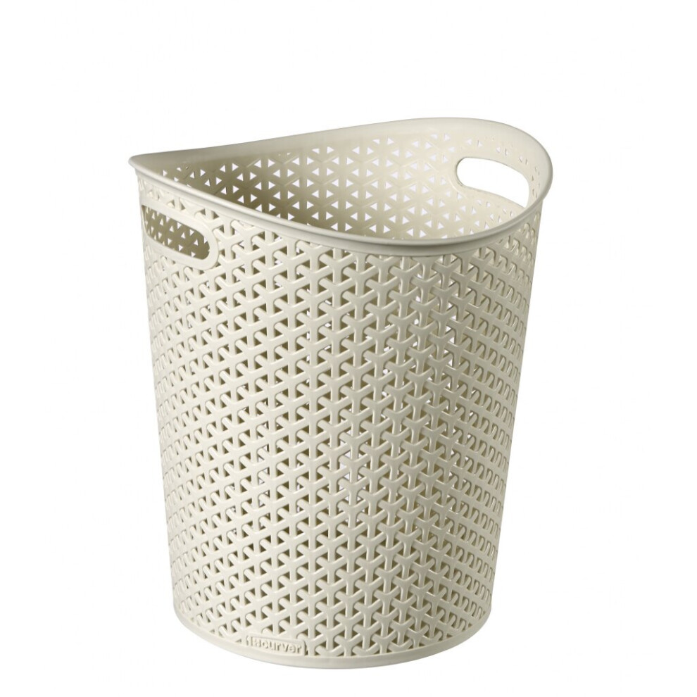 Cream Rattan Waste Paper Bin Curver Plastic Vintage Style Basket 13L