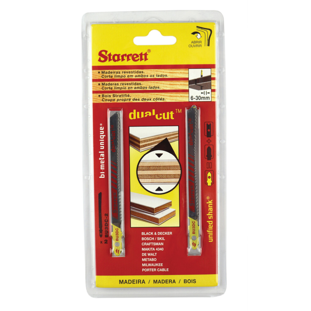 Starrett Unique 9-19TPI Curved Wood Dual Cutting Jigsaw Blade - 100mm (2 Pack) (SA384)