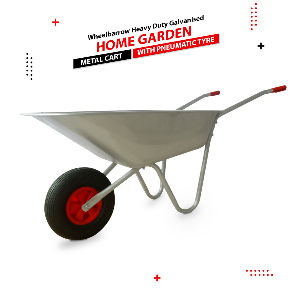 65L Heavy Duty Wheelbarrow Galvanised Metal Cart