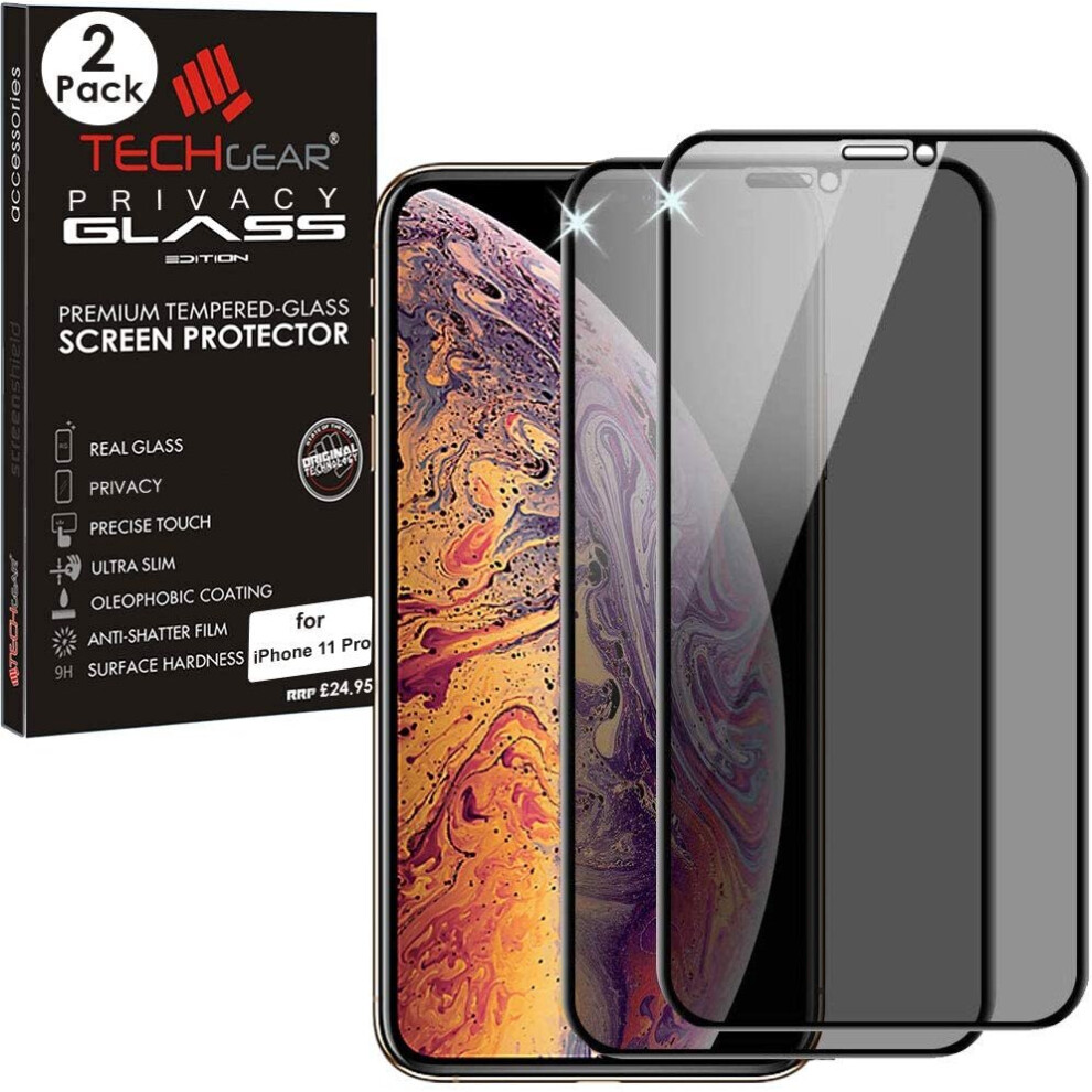 TECHGEAR [2 Pack Anti Spy Screen Protector for iPhone 11 Pro - PRIVACY 3D GLASS Edition Genuine Tempered Glass Full Screen Protector Guard Cover