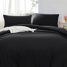 (Single: (137 x 200) cm., Black) Duvet Quilt Cover Bedding Set Plain with Pillowcases Pair