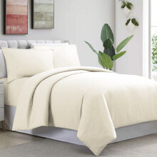 (Super King: (260 x 220) cm, Cream) Duvet Quilt Cover Bedding Set Plain with Pillowcases Pair