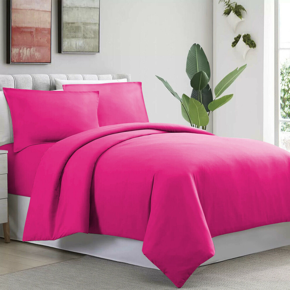 (Super King: (260 x 220) cm, Pink) Duvet Quilt Cover Bedding Set Plain with Pillowcases Pair