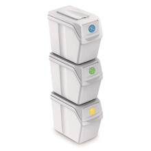 Prosperplast Set of 3 Recycling Bins, Total Capacity, 60 Litres, Stackable, Compartments in White, 3 x 20 Litres