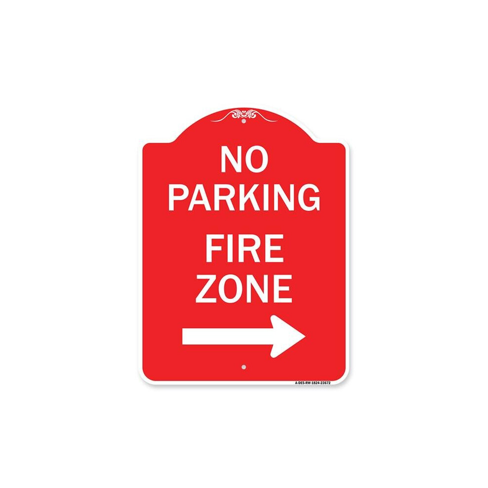 SignMission A-DES-RW-1824-23672 18 x 24 in. Designer Series Sign - No Parking Sign Fire Zone with Right Arrow, Red & White-image-OPC-PB2GZDB-NEW