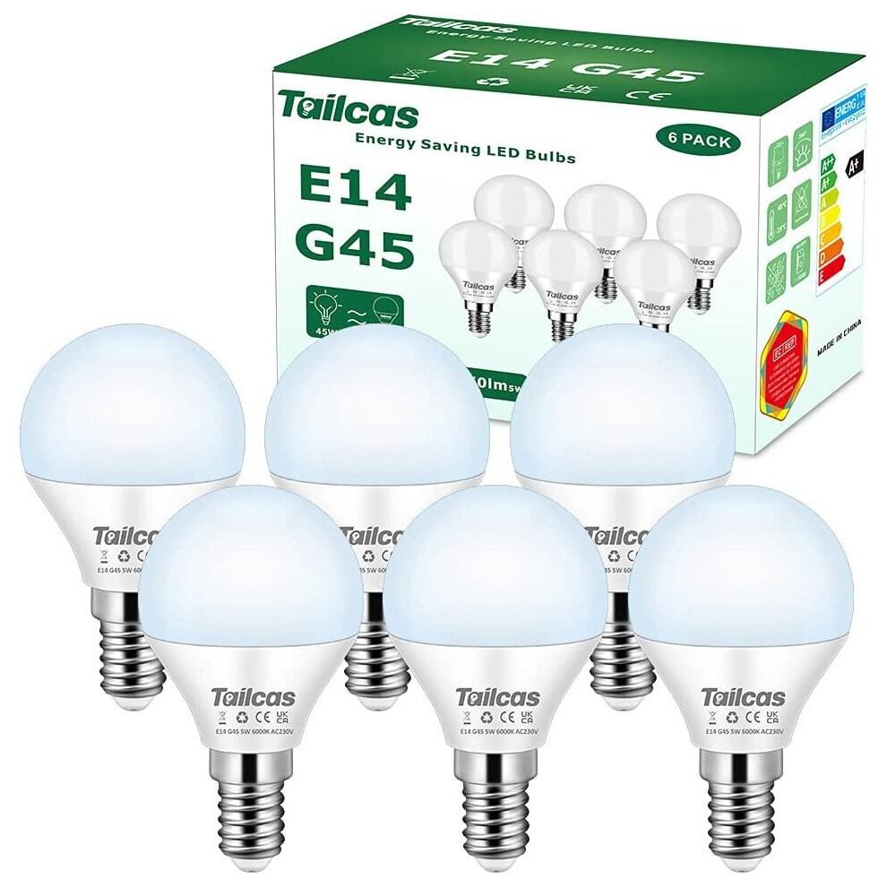 E14 LED Light Bulbs 5w, Small Edison Screw (SES) Bulbs, G45 Golf Ball LED Light Bulbs, 450LM, 6000K Daylight Cool White, 45W Incandescent/Halogen Bulb