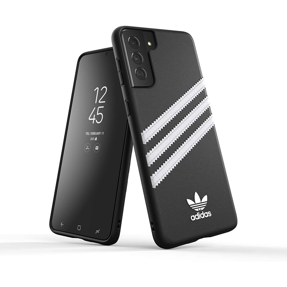 adidas Phone Case Compatible with Samsung Galaxy S21+, Originals Moulded PU Case, Fully Protective Phone Cover, Black and White