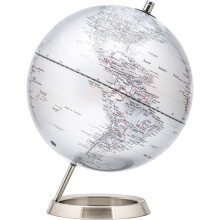 Exerz 25cm World Globe- Stainless Steel Ring Standing, Packaging in premier Kraft Box, Perfect for Gifting - Metallic Silver