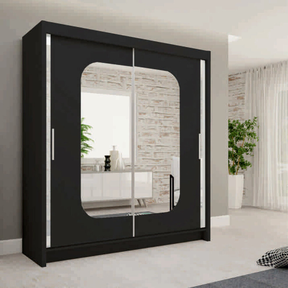 (Black , 180 cm) MN FURNITURE Marika Sliding Mirror Door wardrobe