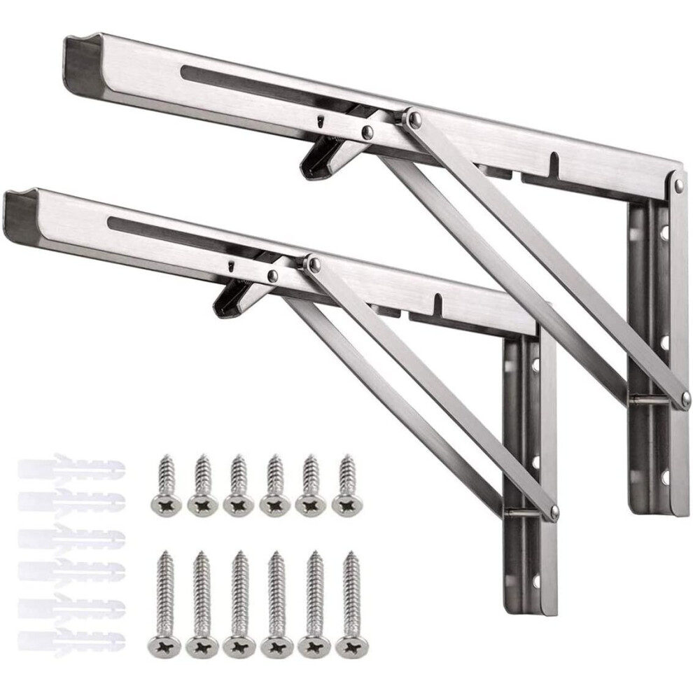 Folding Shelf Brackets 16 Inch, Heavy Duty Stainless Steel Collapsible DIY Wall Mounted Shelf Bracket, Max Load: 150 lb, for Table Work Bench Space