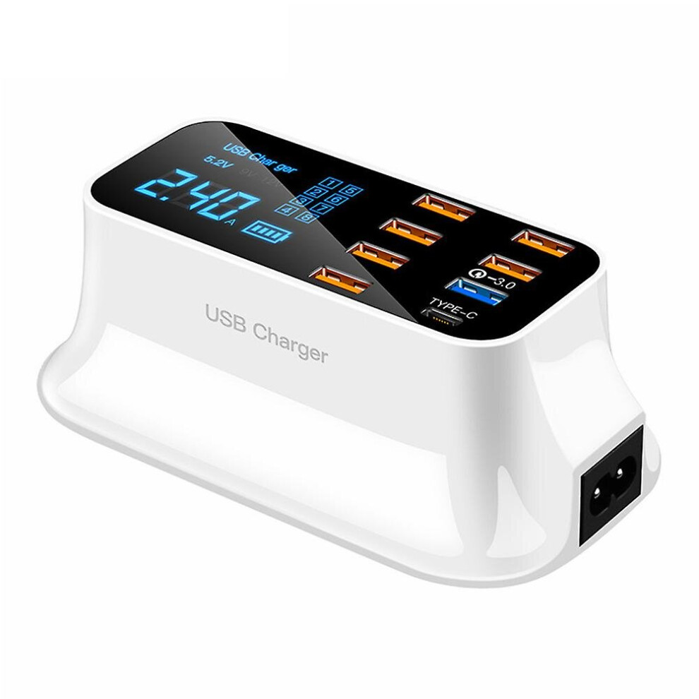(Uk Plug) 8 Ports Usb Charger Hub Led Display Desktop Charging Socket With Qc 3.0 Port 768622502516