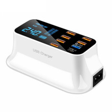 (EU Plug) 8 Ports Usb Charger Hub Led Display Desktop Charging Socket With Qc 3.0 Port