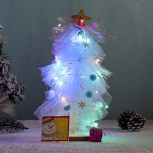 (Blue, Multicolor ) Mini Tabletop Christmas Decorations Luminous Christmas Tree with Fairy Light Mesh Yarn and Greeting Card DIY Christmas String Light Decorations