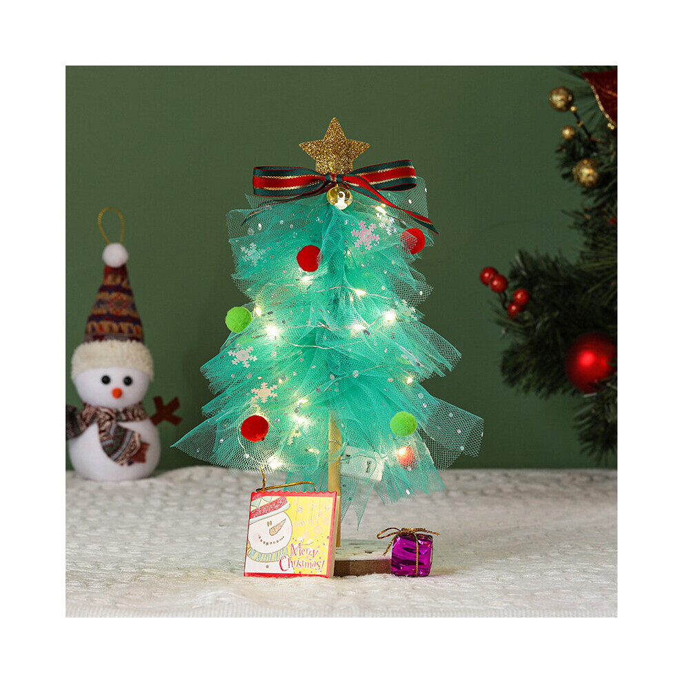 (Green, Warm) Mini Tabletop Christmas Decorations Luminous Christmas Tree with Fairy Light Mesh Yarn and Greeting Card DIY Christmas String Light Deco-image-OPC-PB2HGQV-NEW