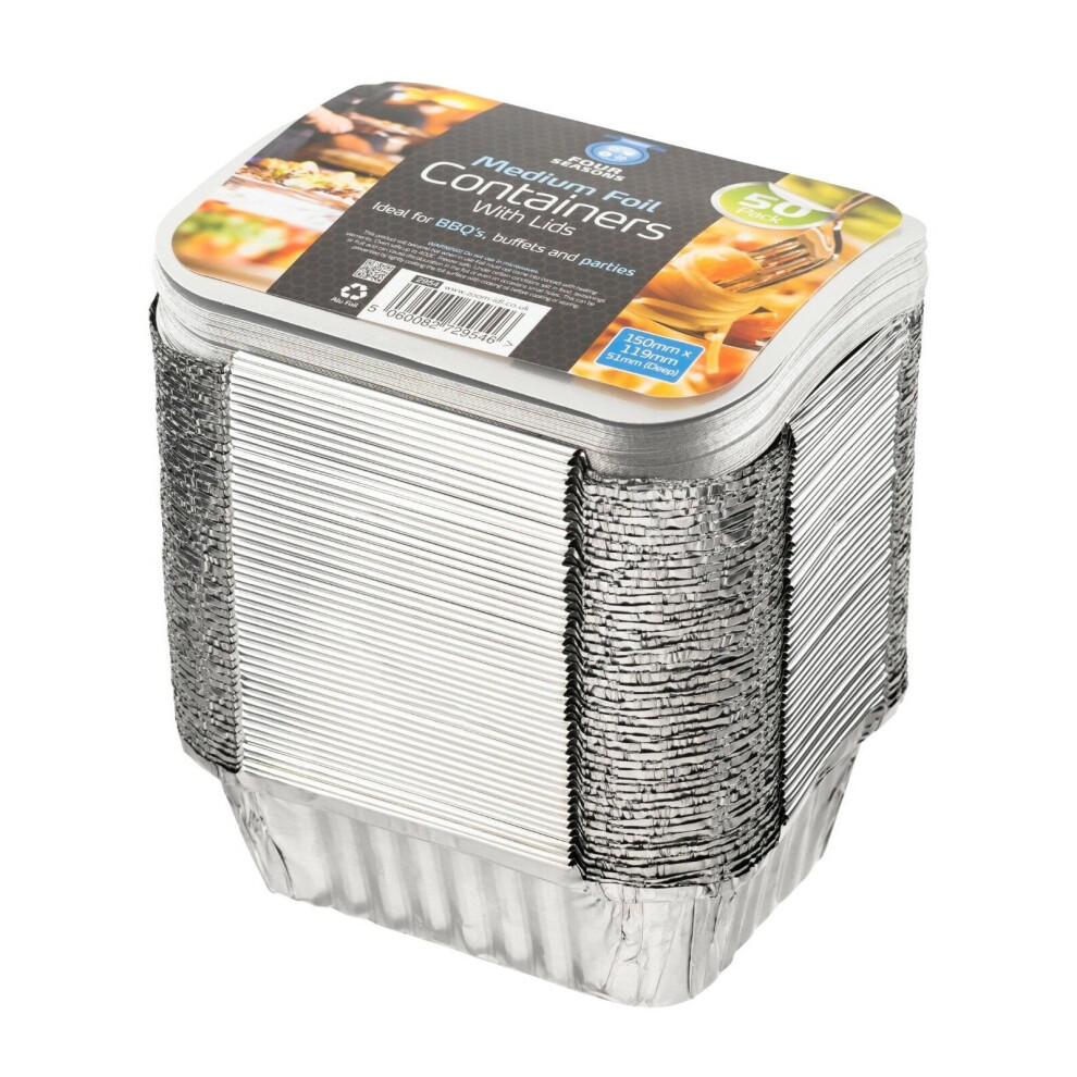 100 x ALUMINIUM FOIL FOOD CONTAINERS +LIDS No.2 HOME TAKEAWAY