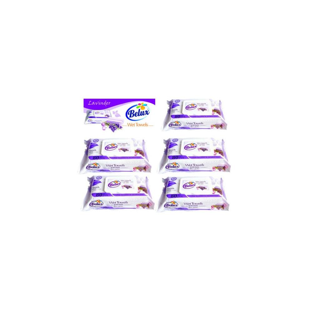 Disposable Wipes Wet Towels Lavender Scented 5 Packs x 80 Wipes